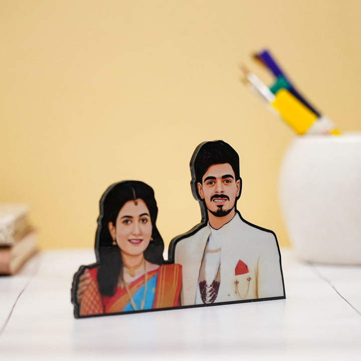 Photo Personalized Printed Acrylic Magnetic Couples Caricature Cutout With Stand