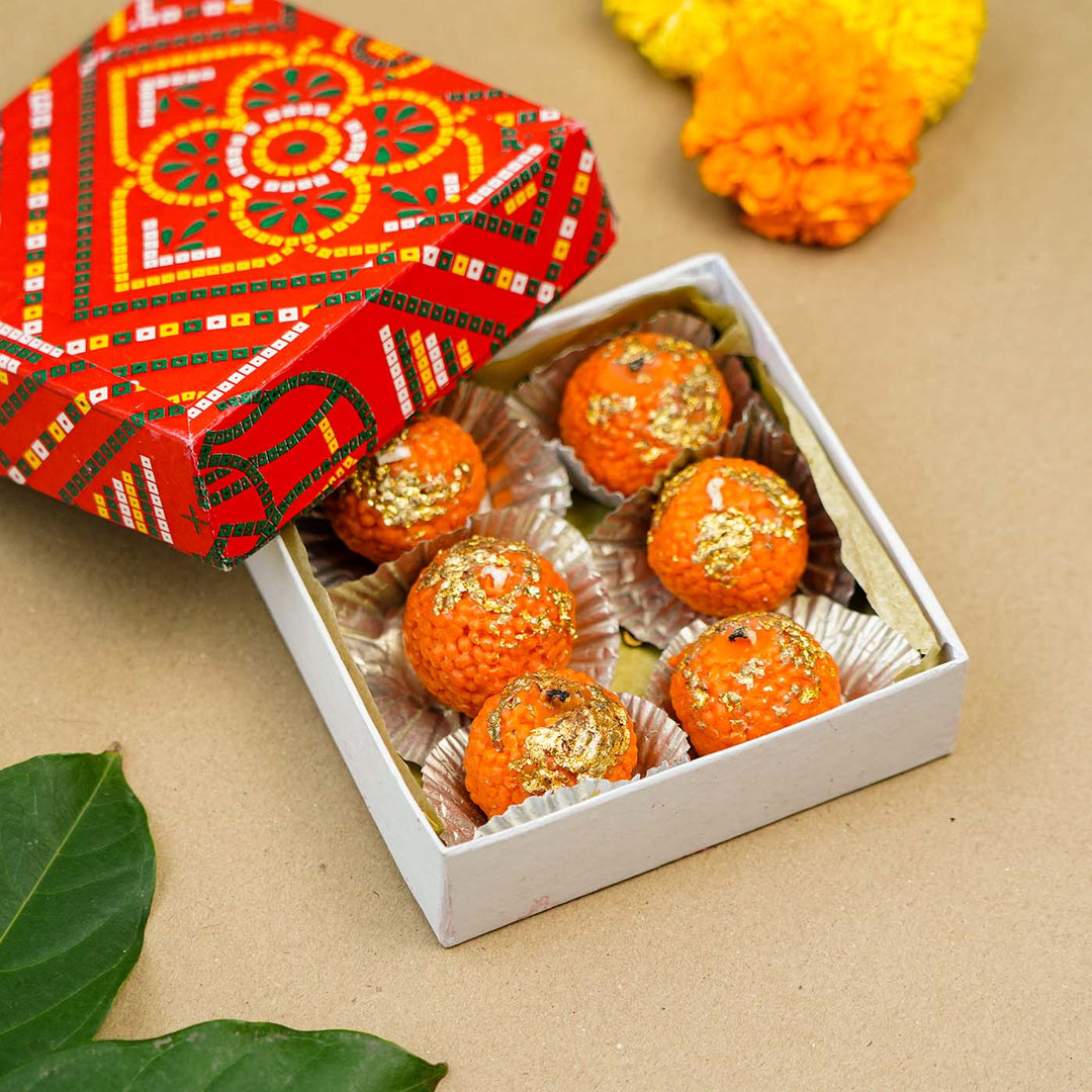 Handmade Soy Wax Ladoo Mithai Candles | Set of 6