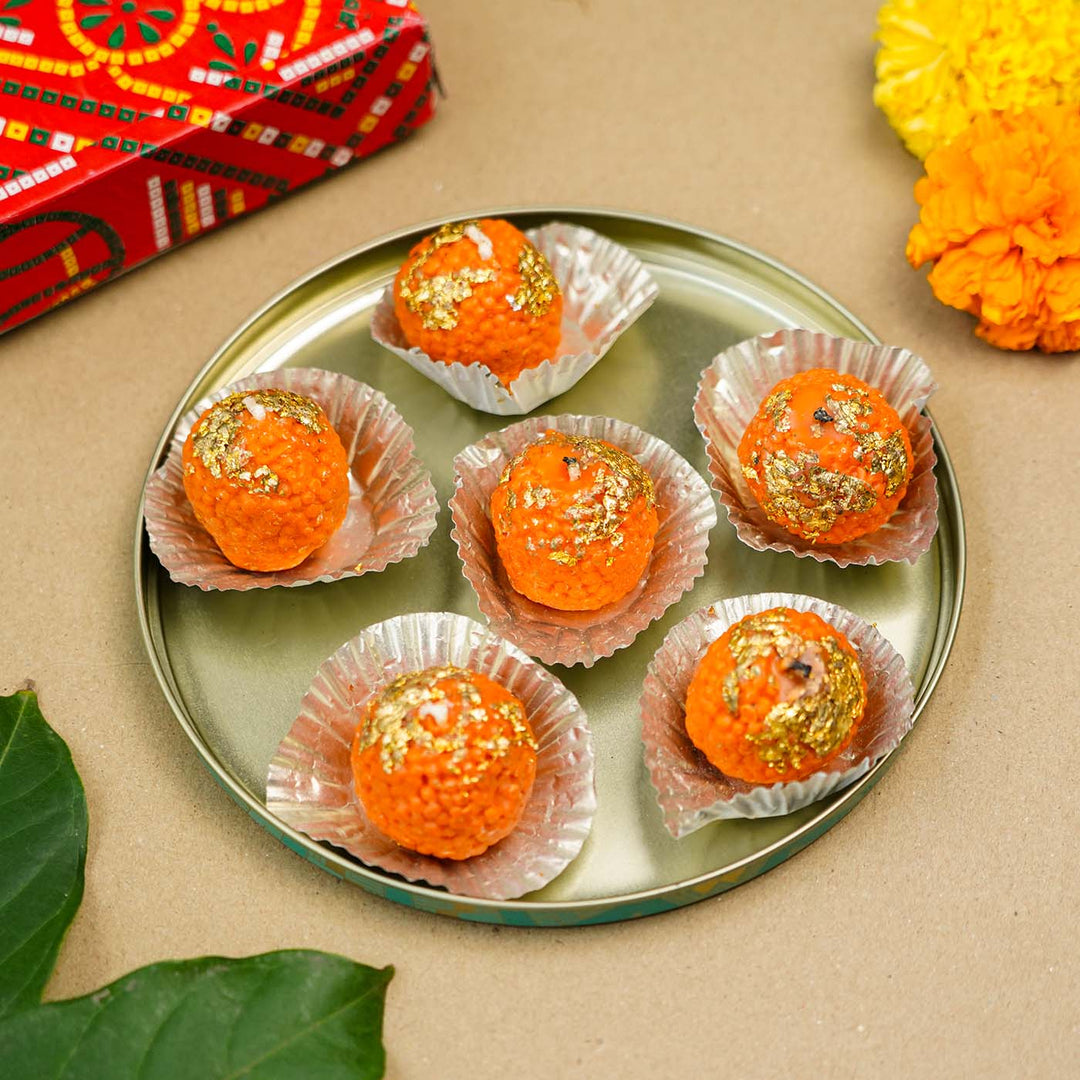 Handmade Soy Wax Ladoo Mithai Candles | Set of 6