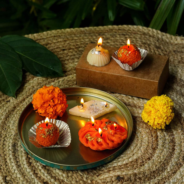 Handmade Soy Wax Mixed Mithai Candles | Set of 5