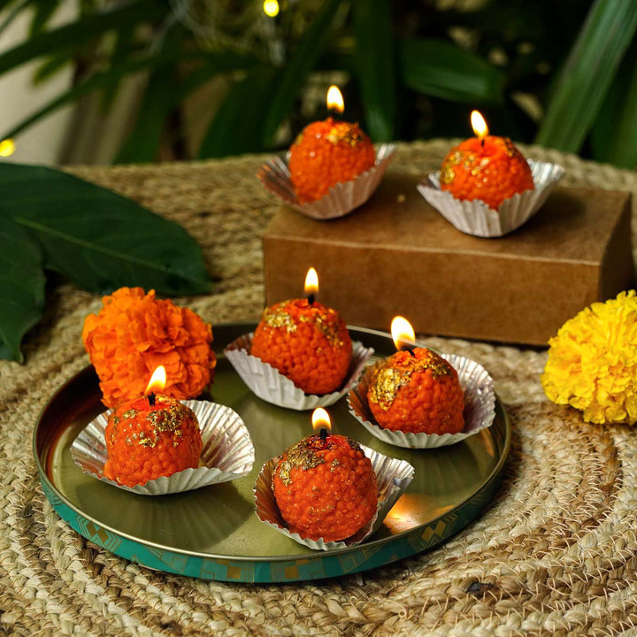 Handmade Soy Wax Ladoo Mithai Candles | Set of 6