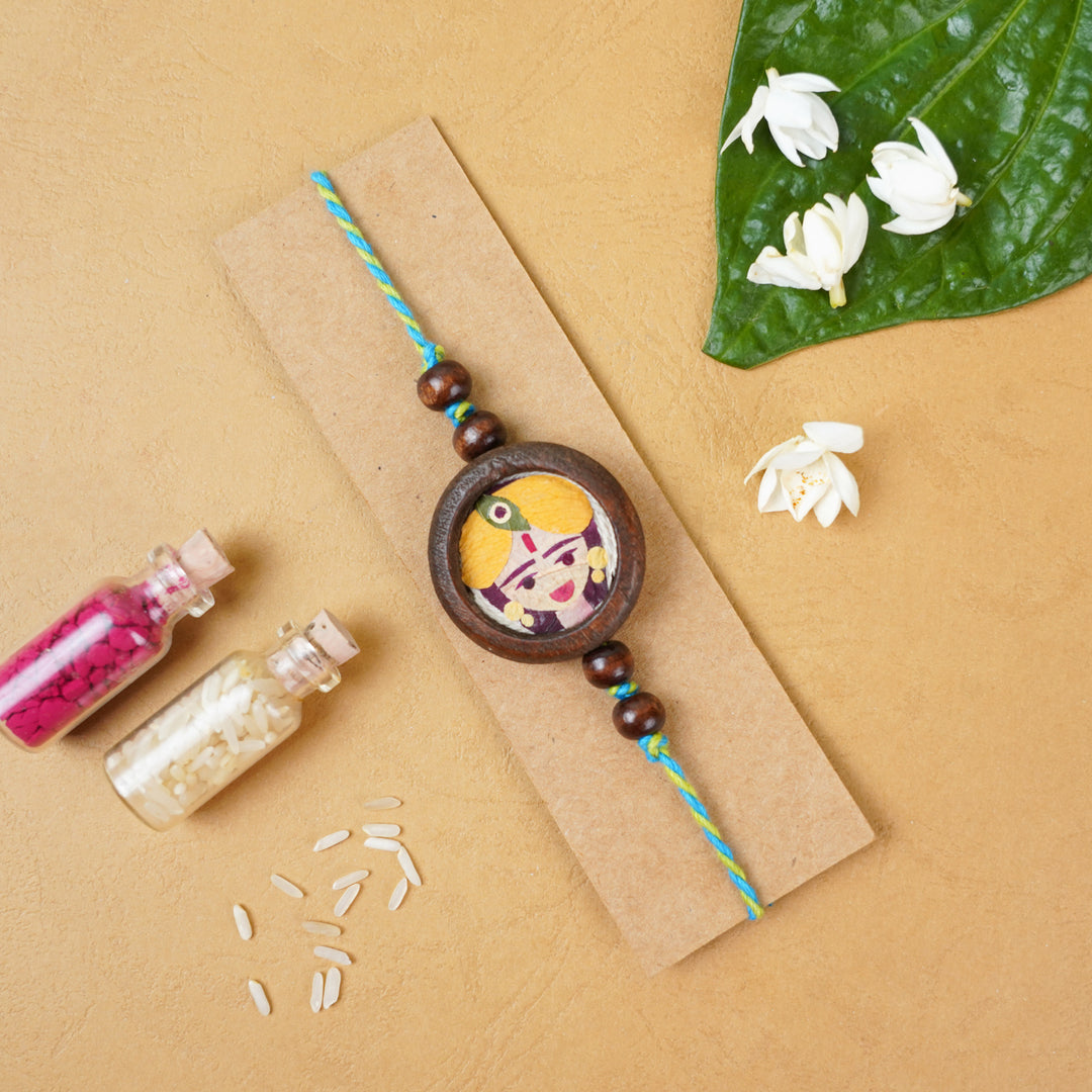 Handmade Eco-friendly Kanha Pressed Flower Rakhi with Roli Chawal