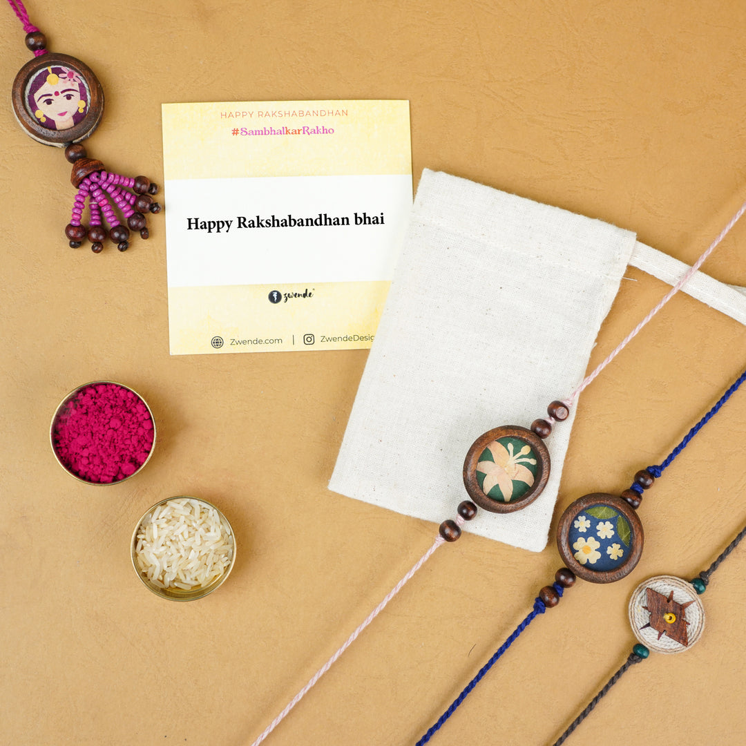 Handmade Eco-friendly Kanha Pressed Flower Rakhi with Roli Chawal