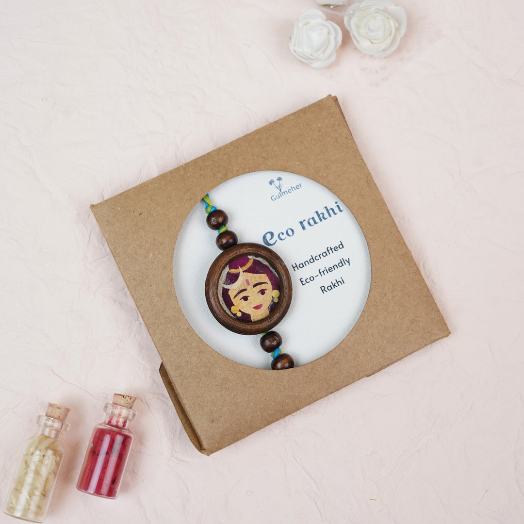 Handmade Eco-friendly Tridosha Pressed Flower Rakhi with Roli Chawal