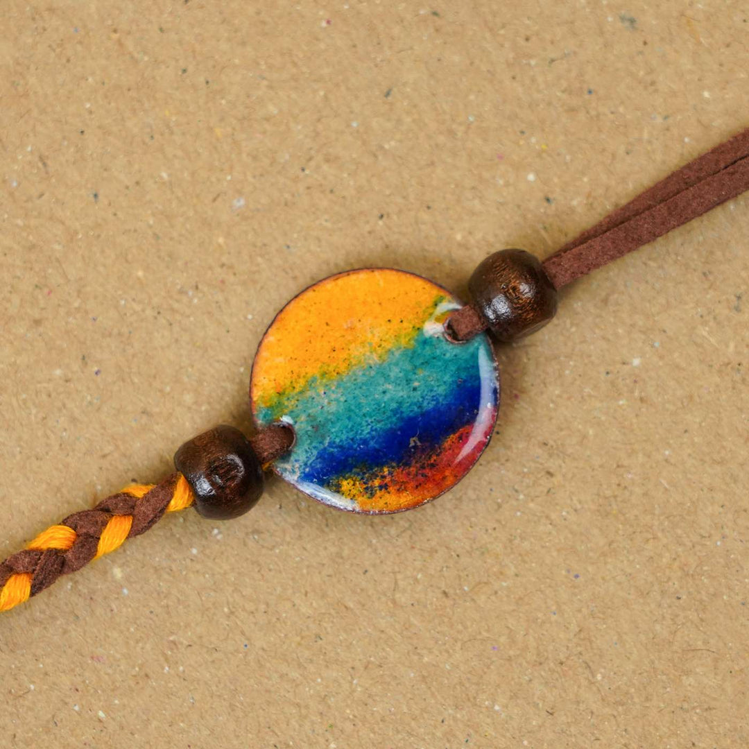 Handmade Indraa Multicolour Copper Enamel Rakhi With Chocolates & Roli Chawal