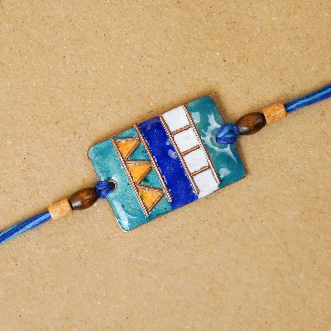 Handmade Zentangle Copper Enamel Rakhi With Chocolates & Roli Chawal