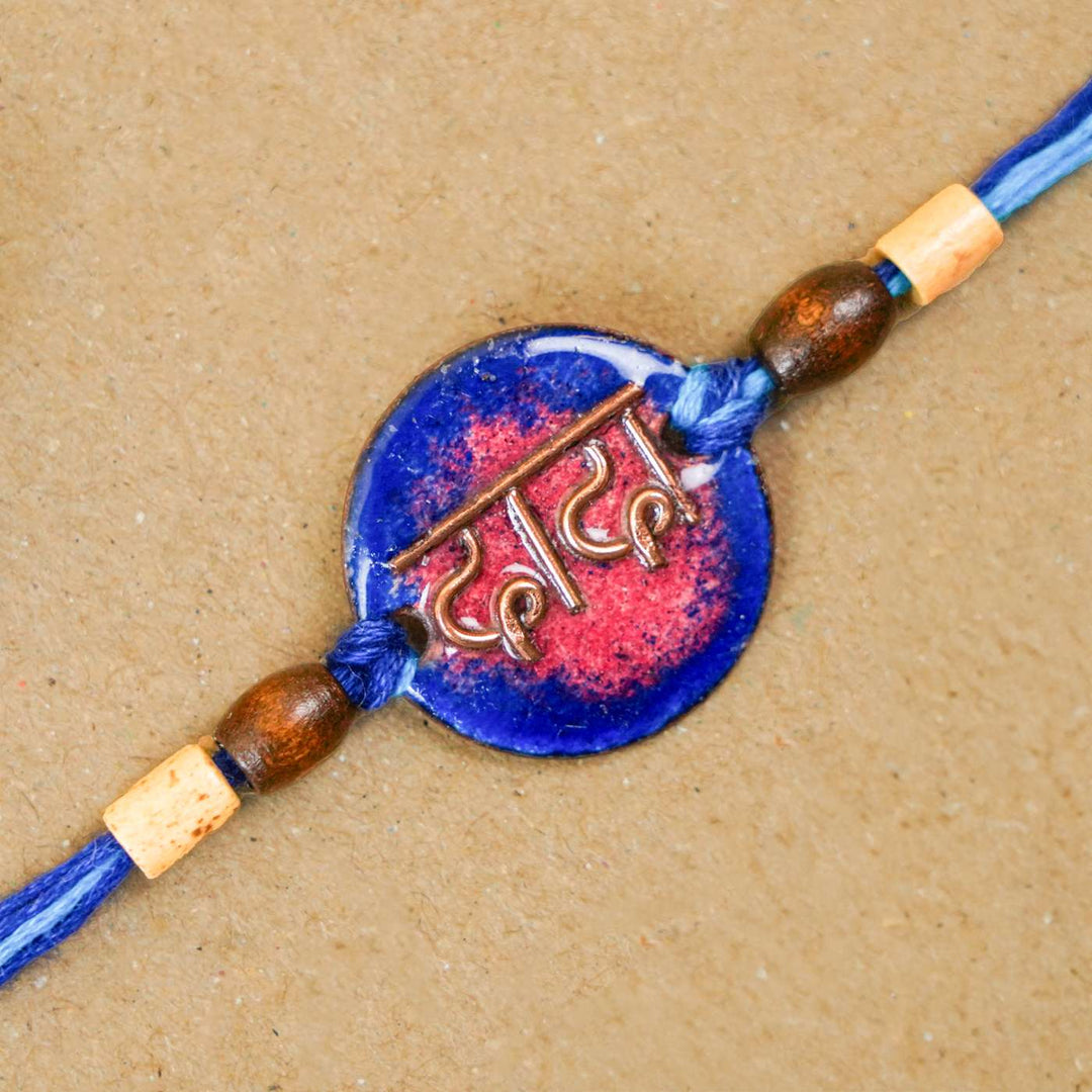 Handmade Dada Blue Copper Enamel Rakhi With Chocolates & Roli Chawal