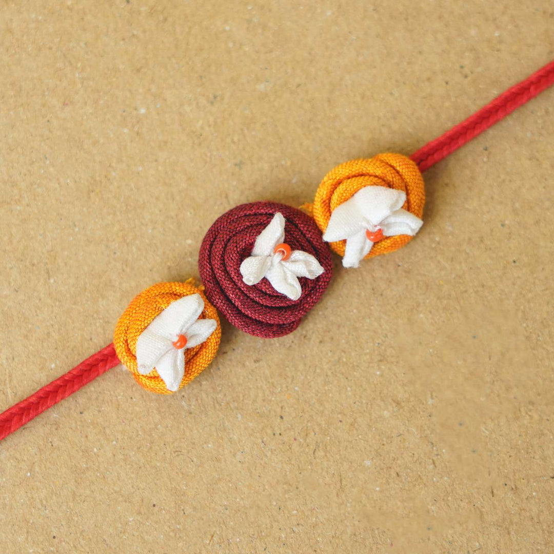 Handmade Roli Upcycled Fabric Rakhi With Roli Chawal