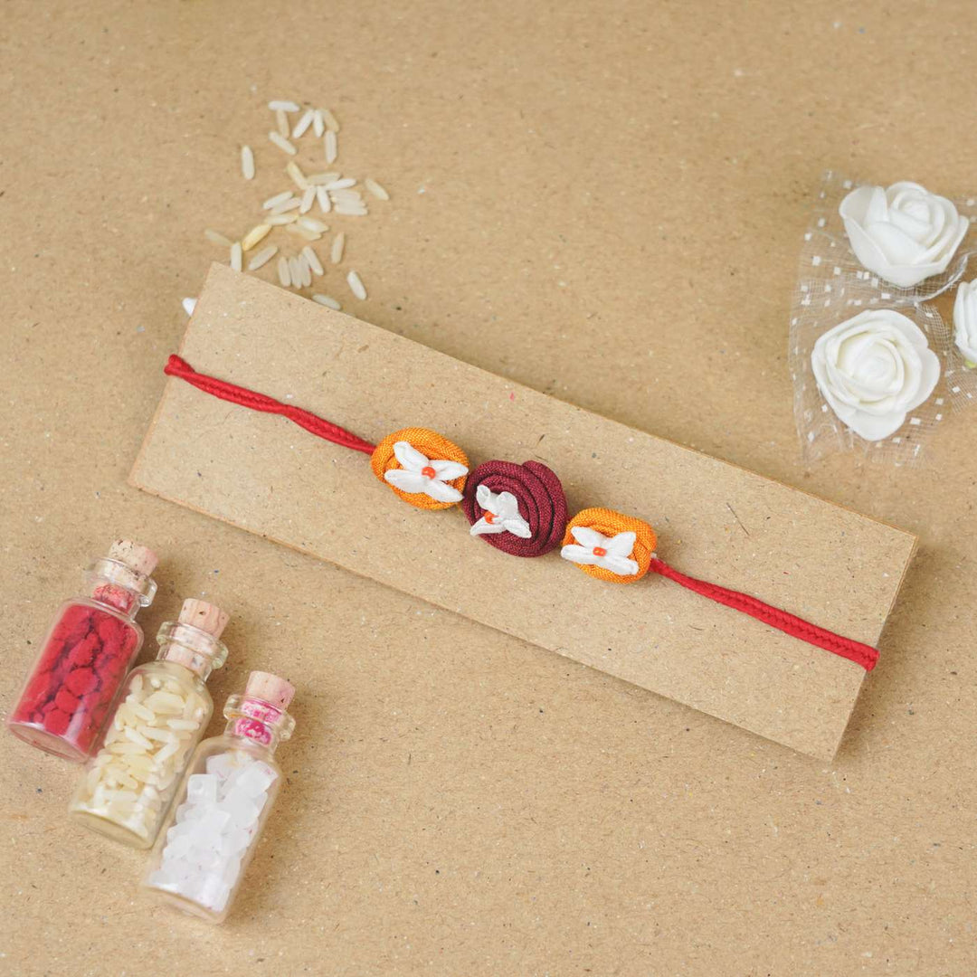 Handmade Roli Upcycled Fabric Rakhi With Roli Chawal