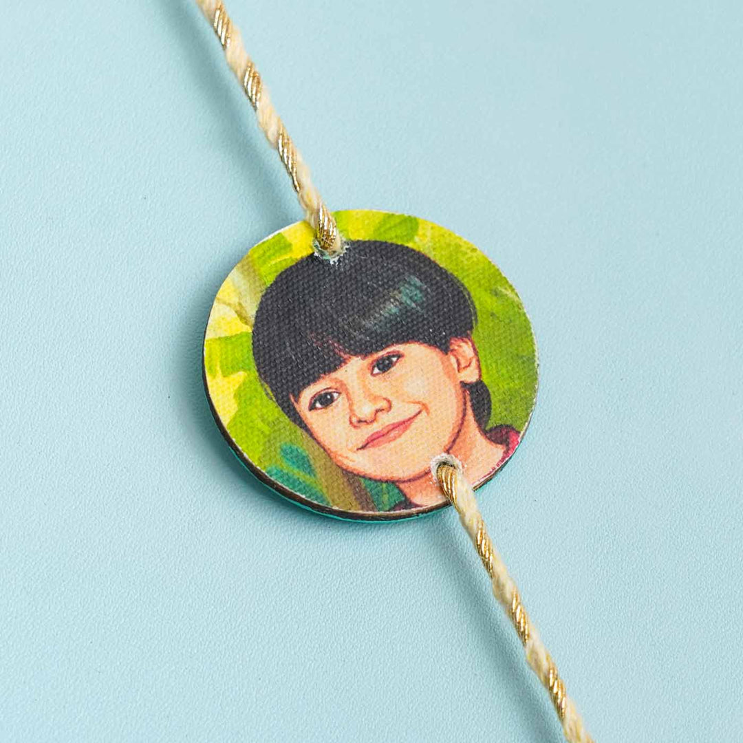 Handpainted Photo Customized Caricature Rakhi With Roli & Chawal