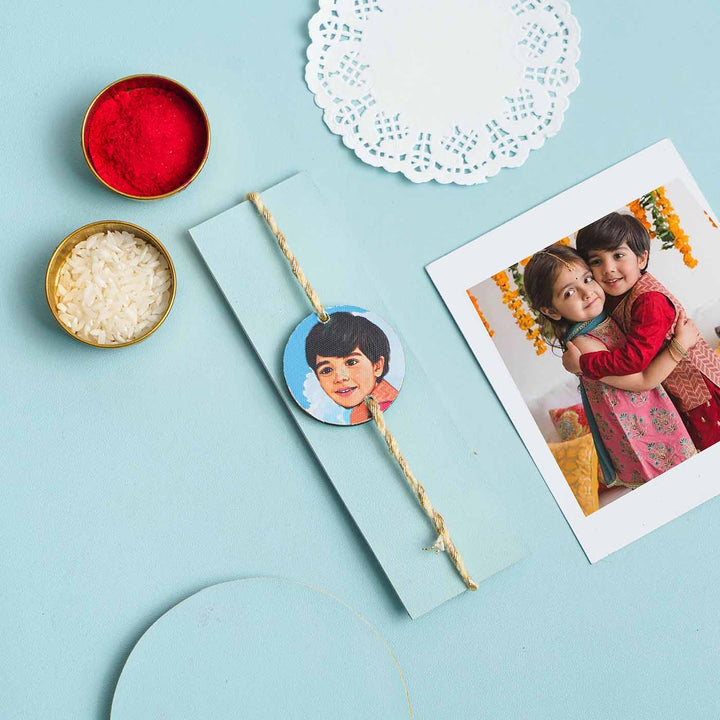 Handpainted Photo Customized Caricature Rakhi With Roli & Chawal