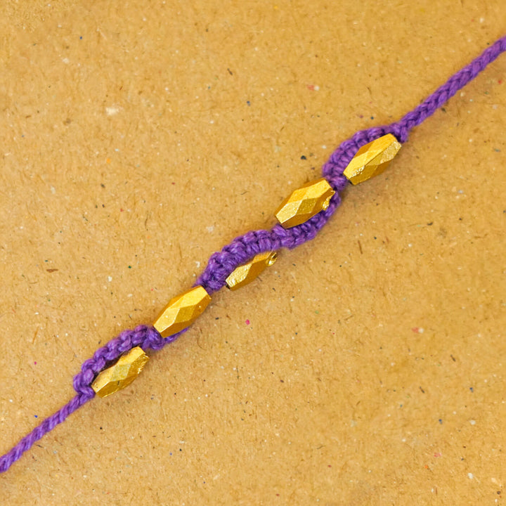 Handmade Macrame Five Gold Beaded Rakhi With Roli Chawal