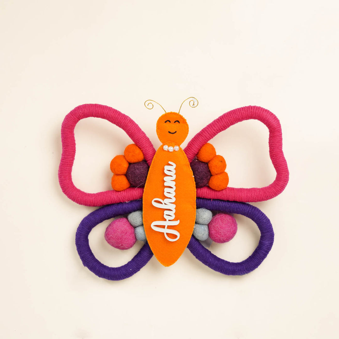 Personalized Handmade Macrame Butterfly Kids Name Plate With 3D Letters