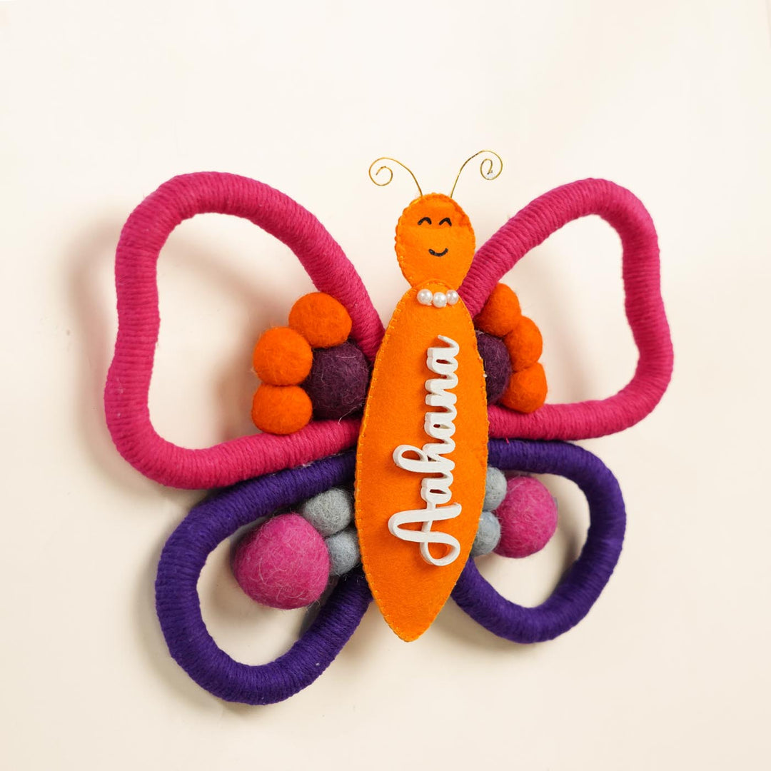 Personalized Handmade Macrame Butterfly Kids Name Plate With 3D Letters