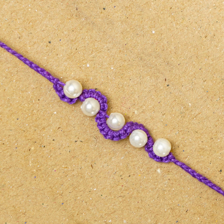 Handmade Macrame Five Pearl Rakhi With Roli Chawal