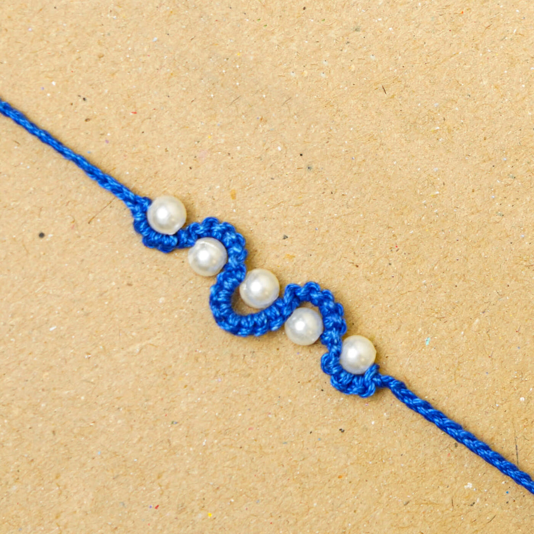 Handmade Macrame Five Pearl Rakhi With Roli Chawal