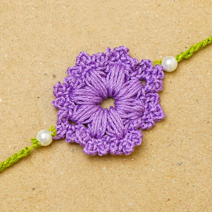 Handmade Crochet Floral Cotton Rakhi With Roli Chawal