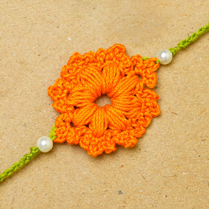 Handmade Crochet Floral Cotton Rakhi With Roli Chawal