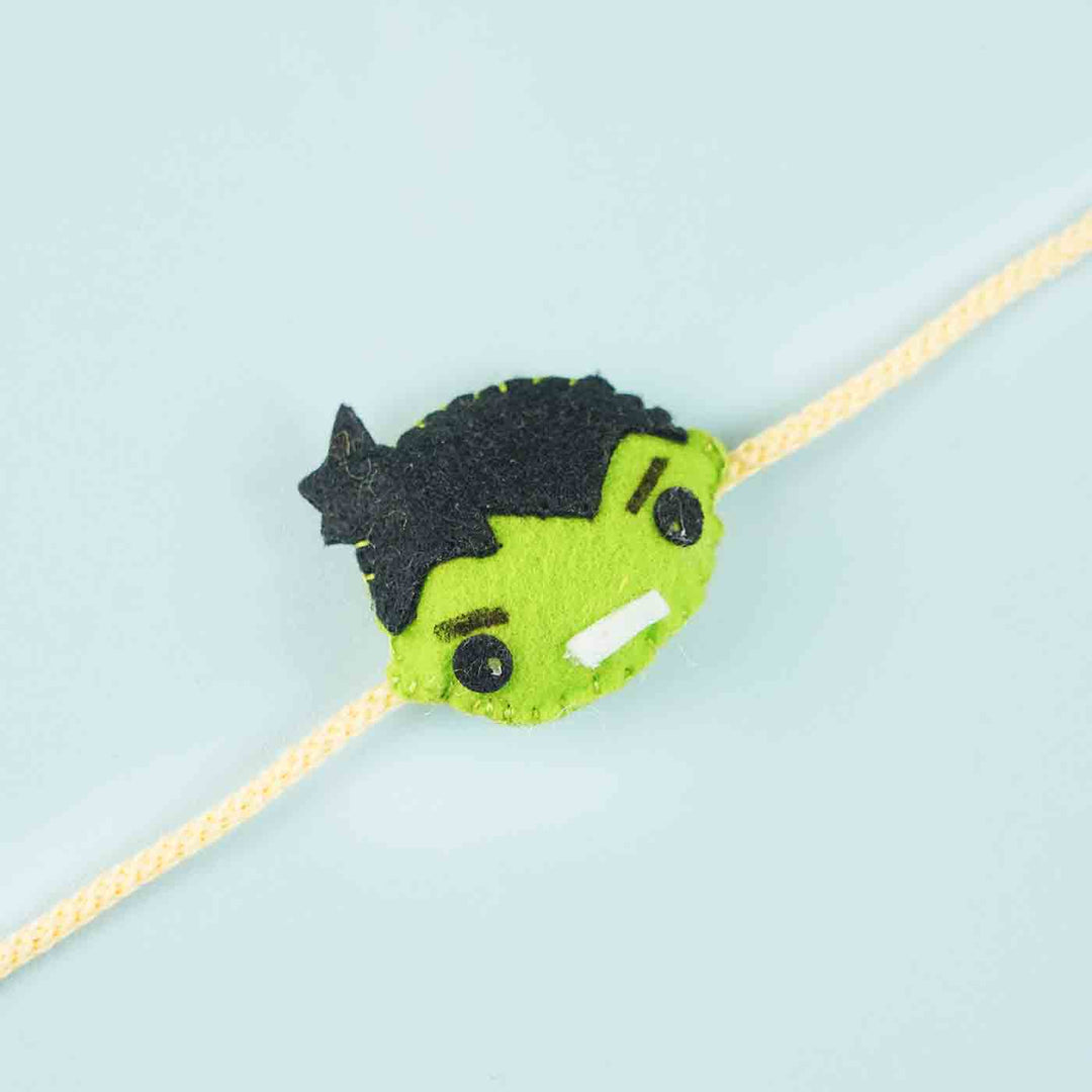 Handmade Hulk Felt Kids Rakhi With Roli Chawal