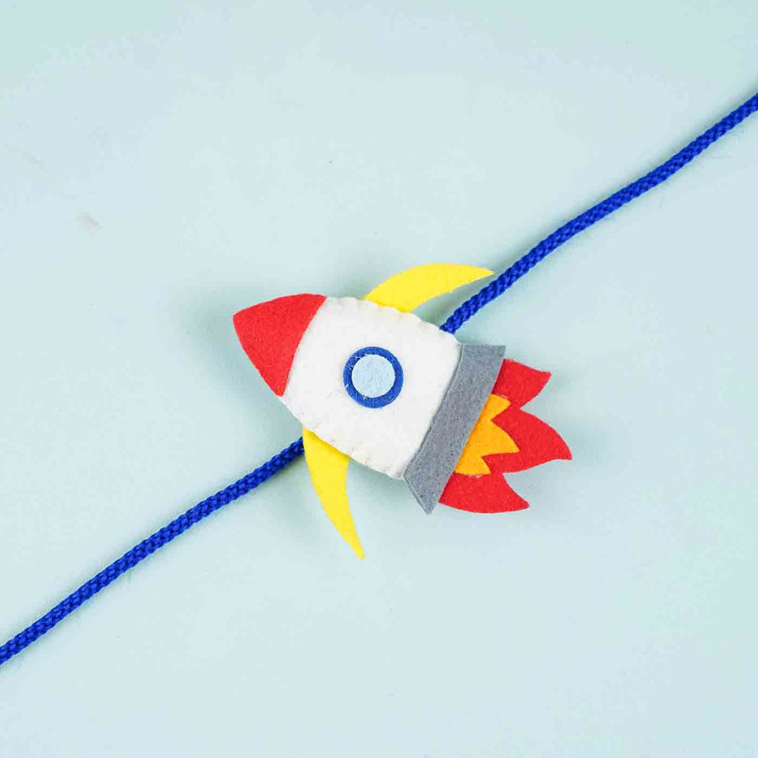 Handmade Felt Rocket Kids Rakhi With Roli Chawal