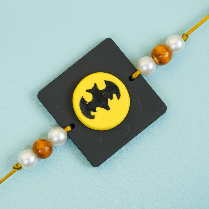 Handmade Miniature Clay Batman Kids Rakhi With Roli Chawal