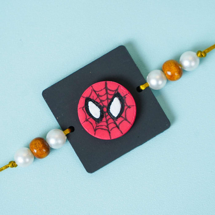 Handmade Miniature Clay Spiderman Kids Rakhi With Roli Chawal