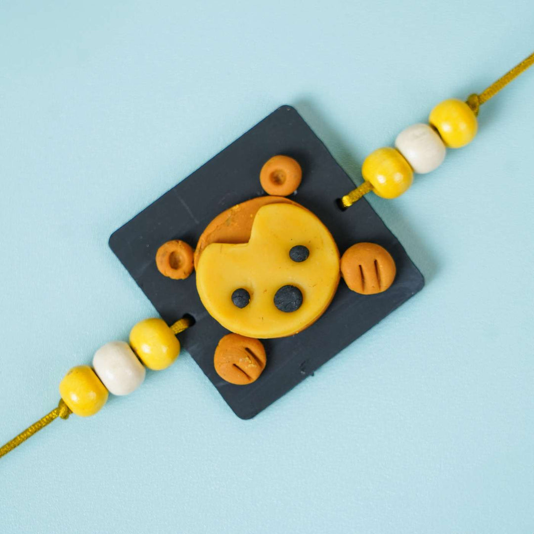 Handmade Miniature Clay Monkey Themed Kids Rakhi With Roli Chawal