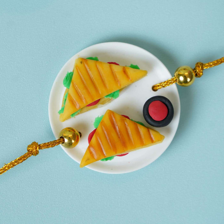 Handmade Miniature Clay Sandwich Rakhi With Roli Chawal