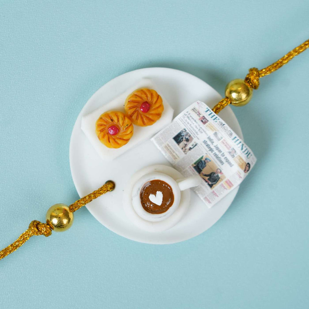 Handmade Miniature Clay Coffee Rakhi With Roli Chawal