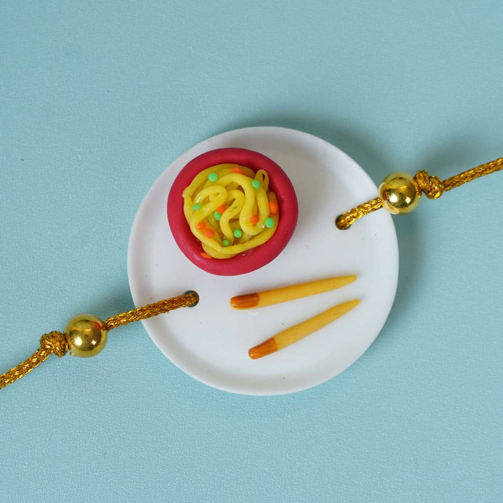 Handmade Miniature Clay Noodles Rakhi With Roli Chawal