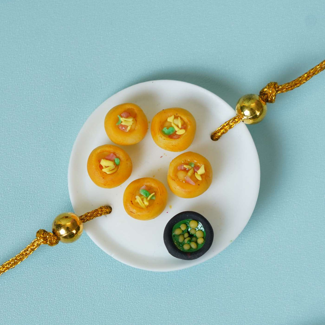 Handmade Miniature Clay Pani Puri Rakhi With Roli Chawal