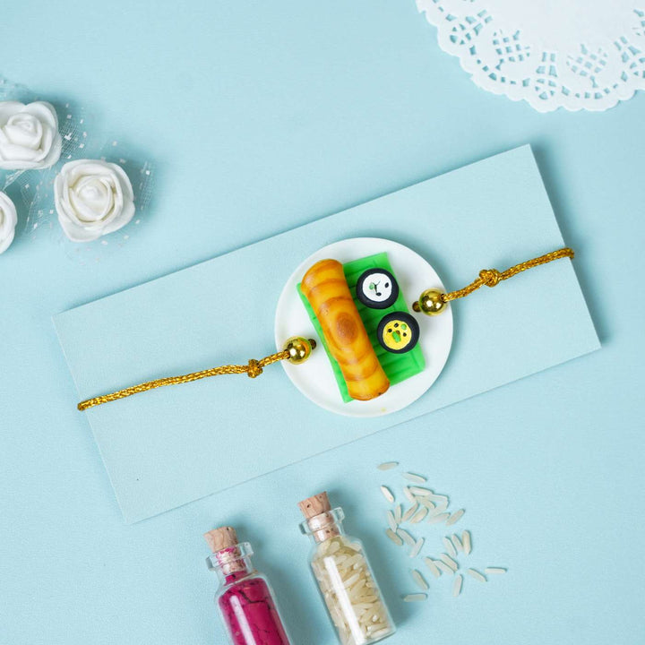 Handmade Miniature Clay Dosa Rakhi With Roli Chawal