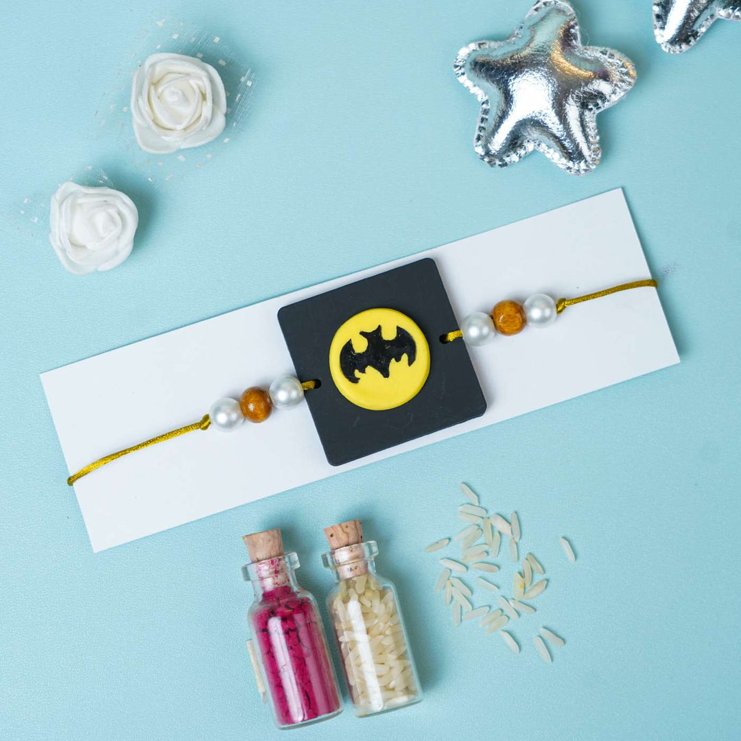 Handmade Miniature Clay Batman Kids Rakhi With Roli Chawal