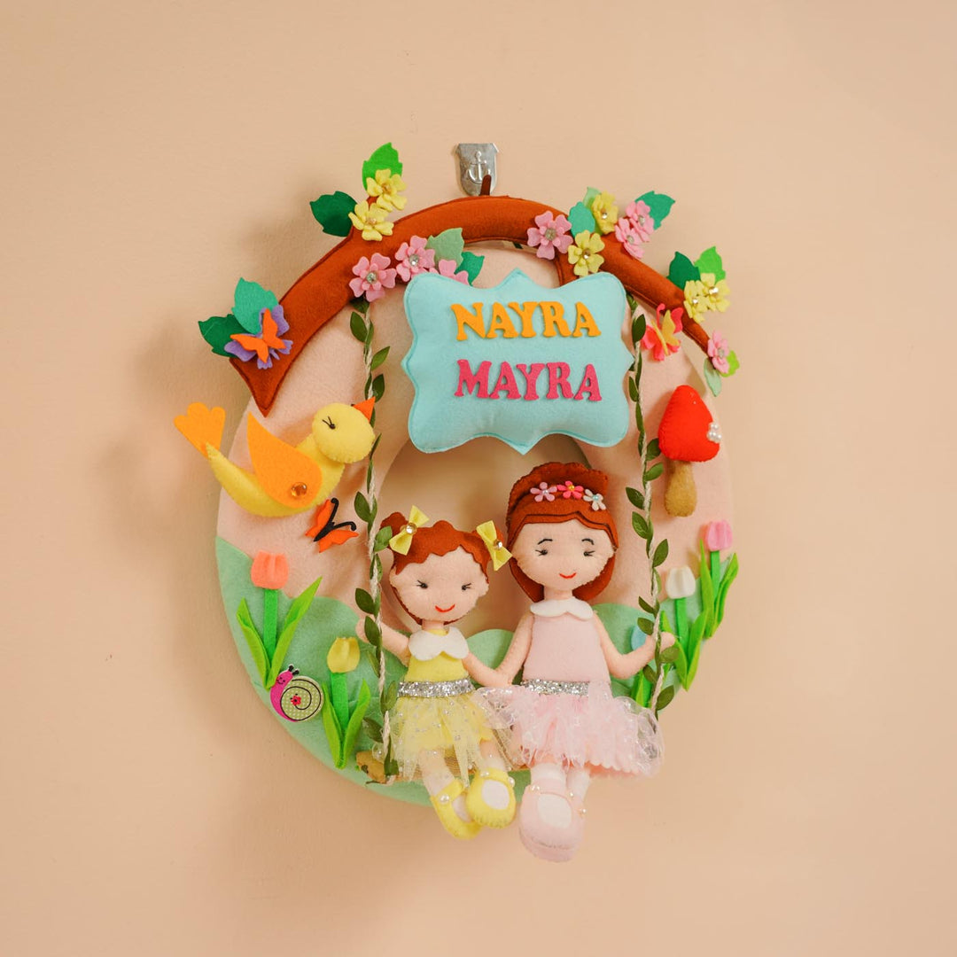 Handcrafted Personalized Spring Theme Felt Nameplate For Siblings