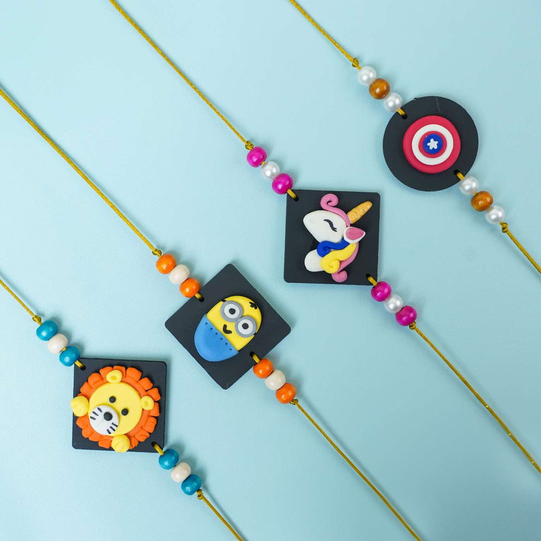 Handmade Miniature Clay Lion Themed Kids Rakhi With Roli Chawal