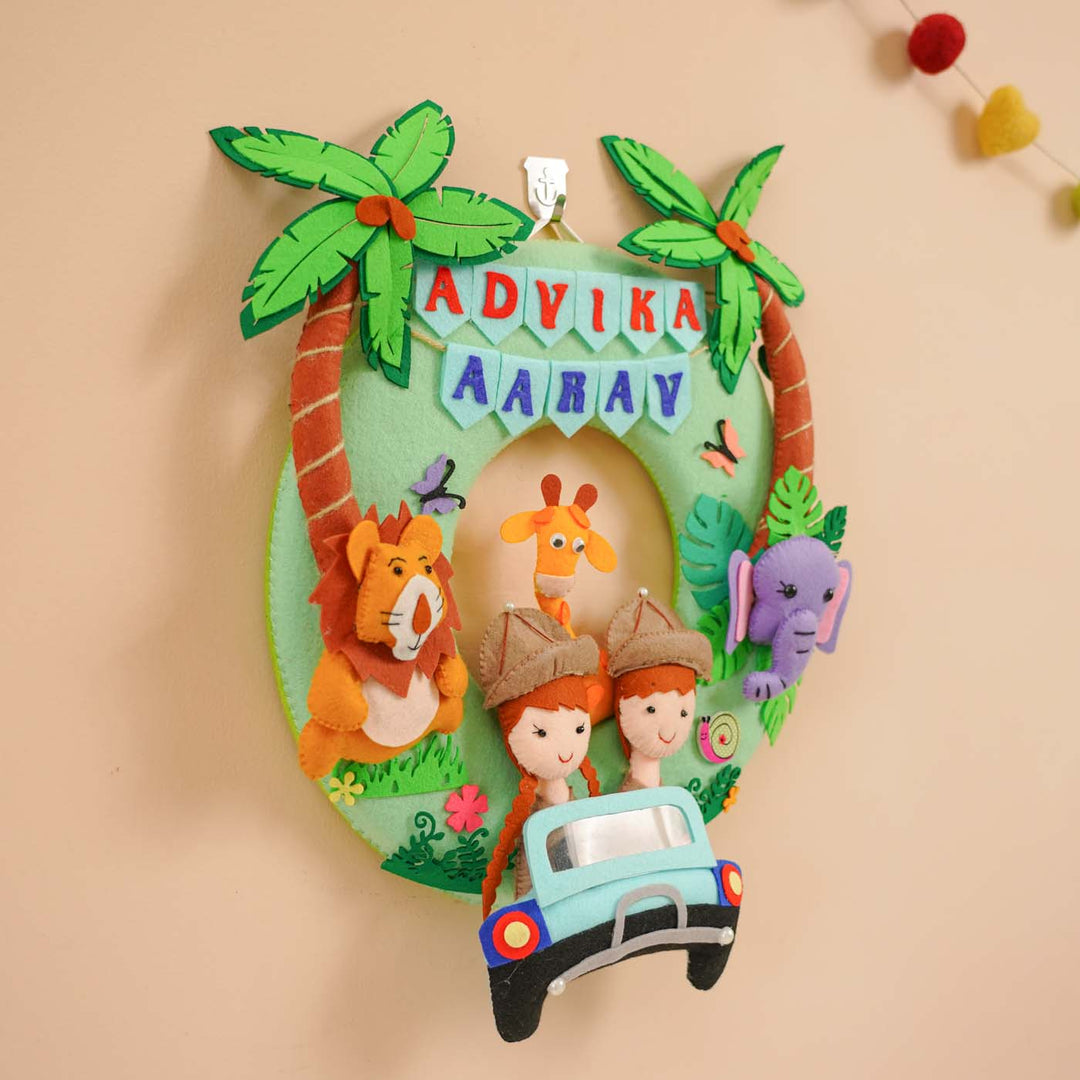 Handcrafted Personalized Jungle Safari Felt Nameplate For Siblings