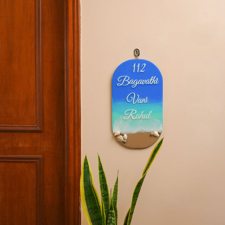 Personalized Blue Beach Theme Resin Vertical Name Plate For Family