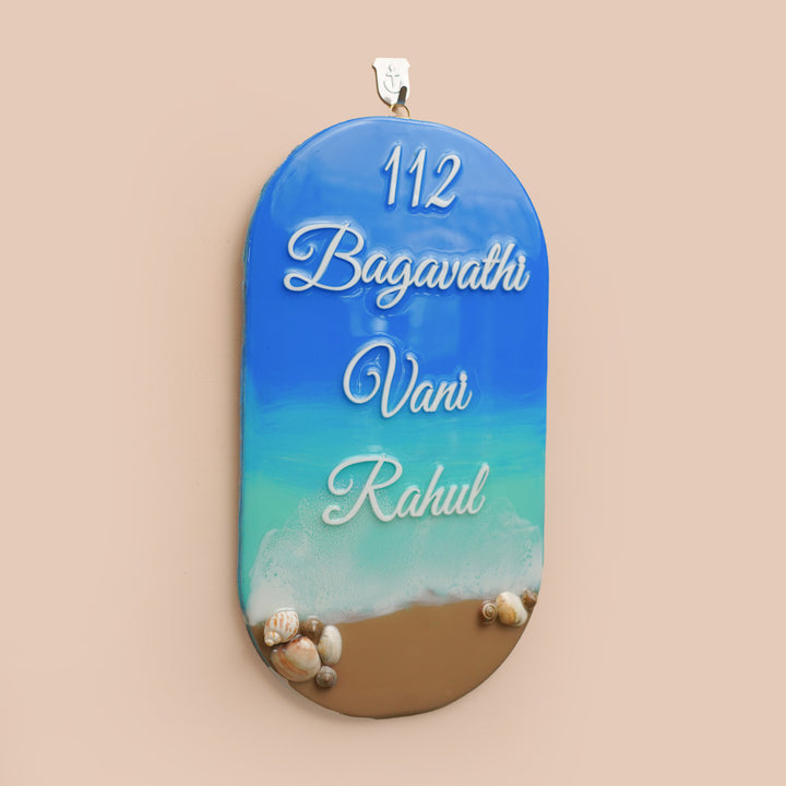 Personalized Blue Beach Theme Resin Vertical Name Plate For Family