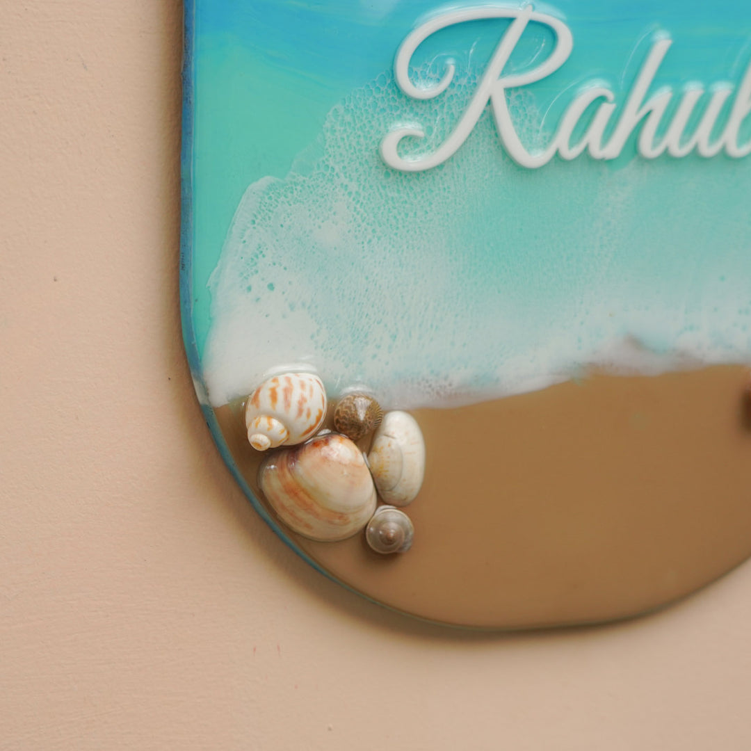 Personalized Blue Beach Theme Resin Vertical Name Plate For Family