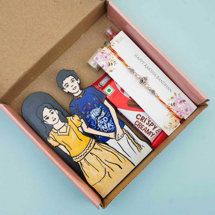 Photo Personalized Hand-painted Caricature Cutout With Stand | Rakhi Gift  With Chocolates & Roli Chawal | Set of 3