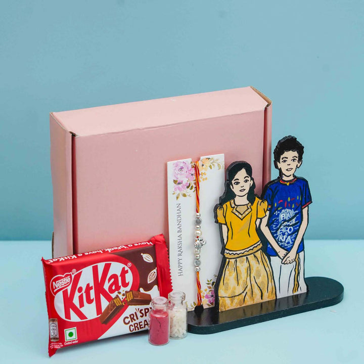 Photo Personalized Hand-painted Caricature Cutout With Stand | Rakhi Gift  With Chocolates & Roli Chawal | Set of 3