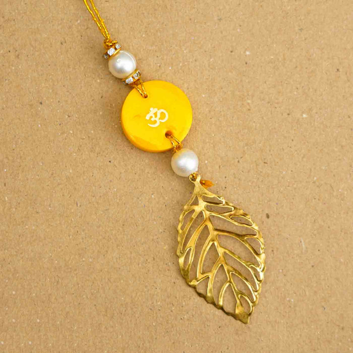 Personalized Handmade Yellow Resin Lumba Rakhi for Bhabhi With Roli Chawal