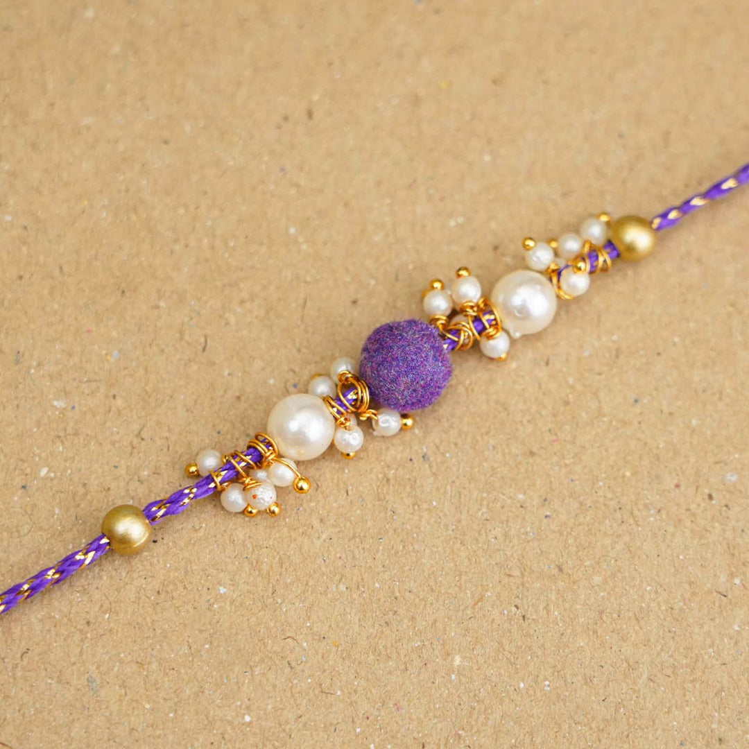 Handmade Beaded Velvet Rakhi With Roli Chawal