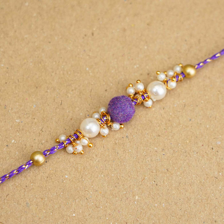 Handmade Beaded Velvet Rakhi With Roli Chawal