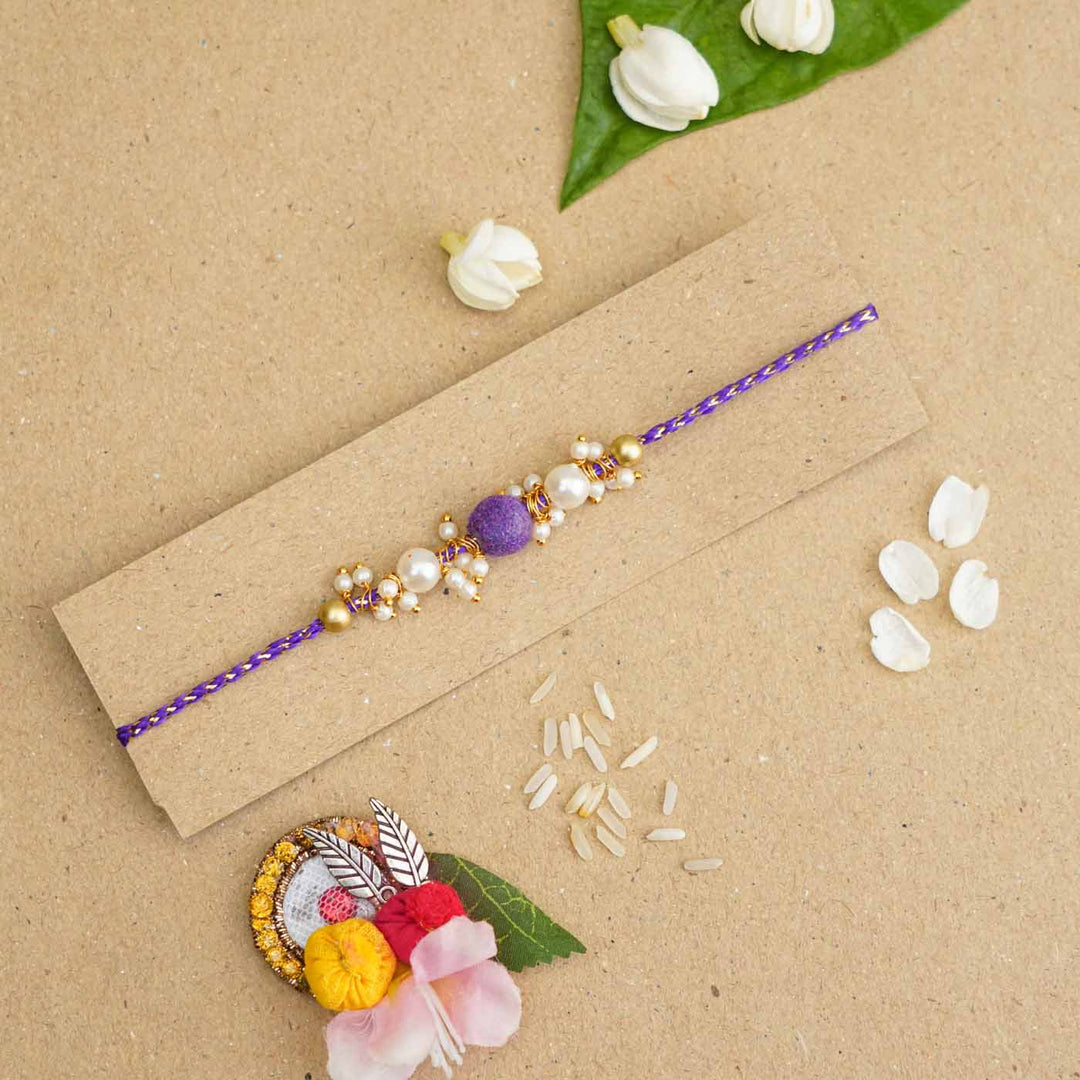 Handmade Beaded Velvet Rakhi With Roli Chawal