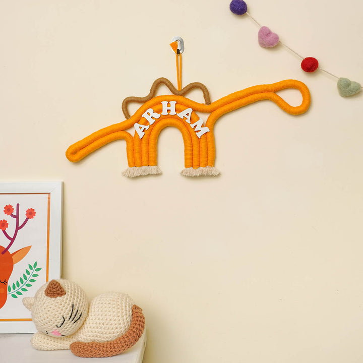 Personalized Handmade Macrame Dinosaur Kids Name Plate With 3D Letters