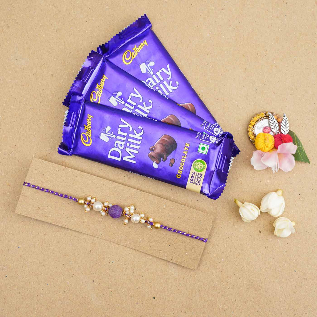 Handmade Beaded Velvet Rakhi With Roli Chawal