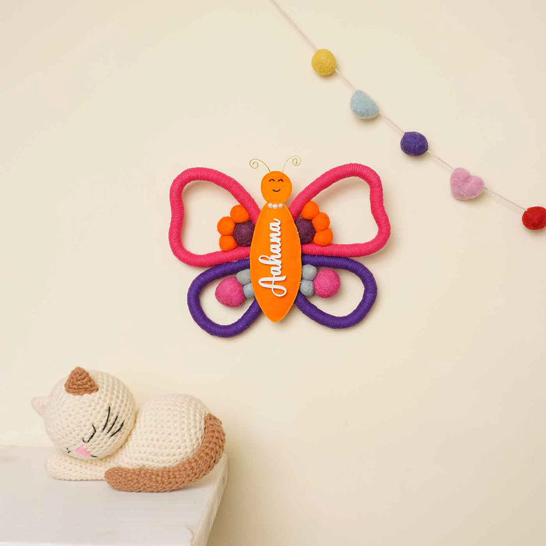 Personalized Handmade Macrame Butterfly Kids Name Plate With 3D Letters