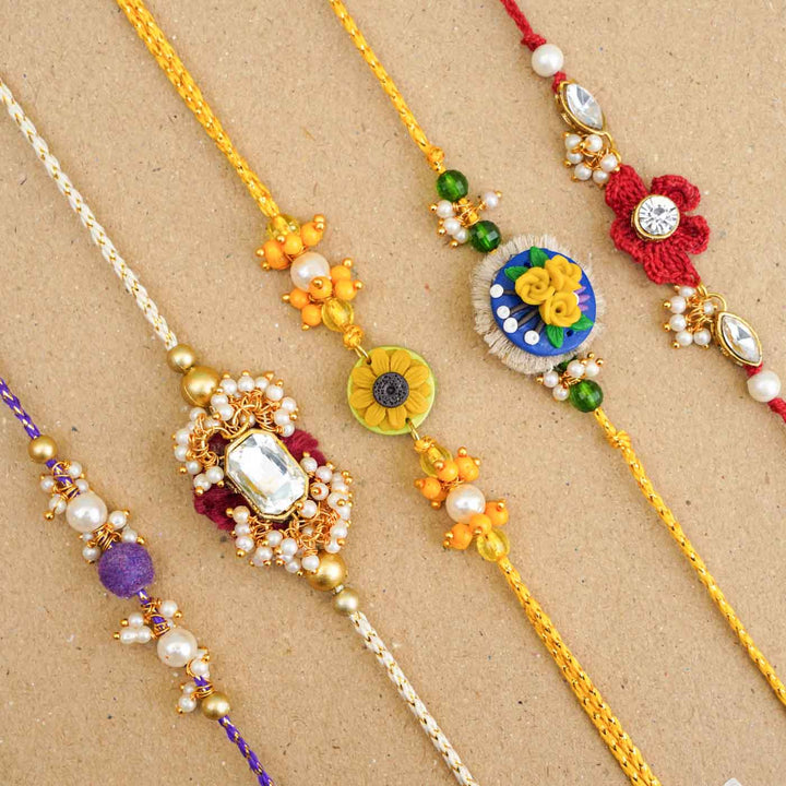 Handmade Kundan Diamond Shape Rakhi With Roli Chawal