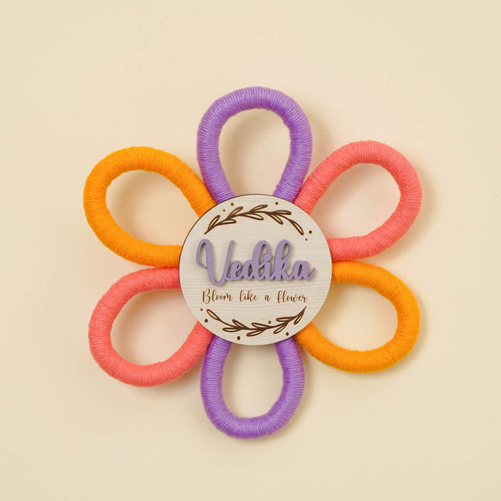 Personalized Handmade Macrame Flower Bloom Kids Name Plate With 3D Letters